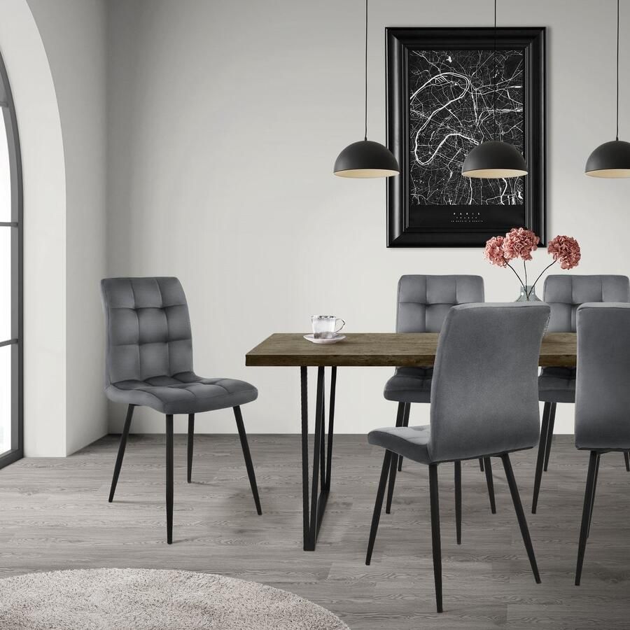 Ml-design eetkamerstoelen set van 8 antraciet keukenstoel met fluwelen bekleding woonkamerstoel met rugleuning gestoffeerde stoel met metalen poten ergonomische stoel voor eettafel eetkamerstoel keukenstoelen - Foto 2