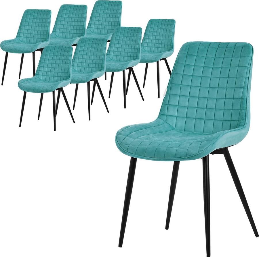 Ml-design Eetkamerstoel set van 8 petrol met fluwelen bekleding en stalen poten Keukenstoel met rugleuning