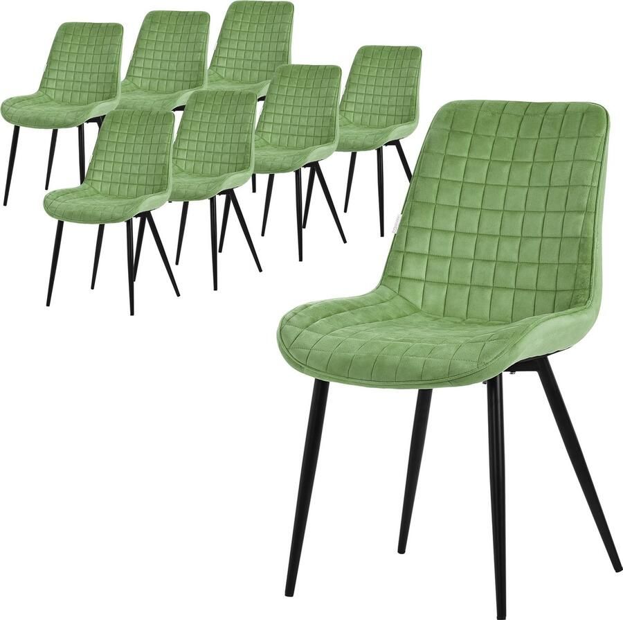 Ml-design Eetkamerstoel set van 8 salie met fluwelen bekleding en stalen poten Keukenstoel met rugleuning