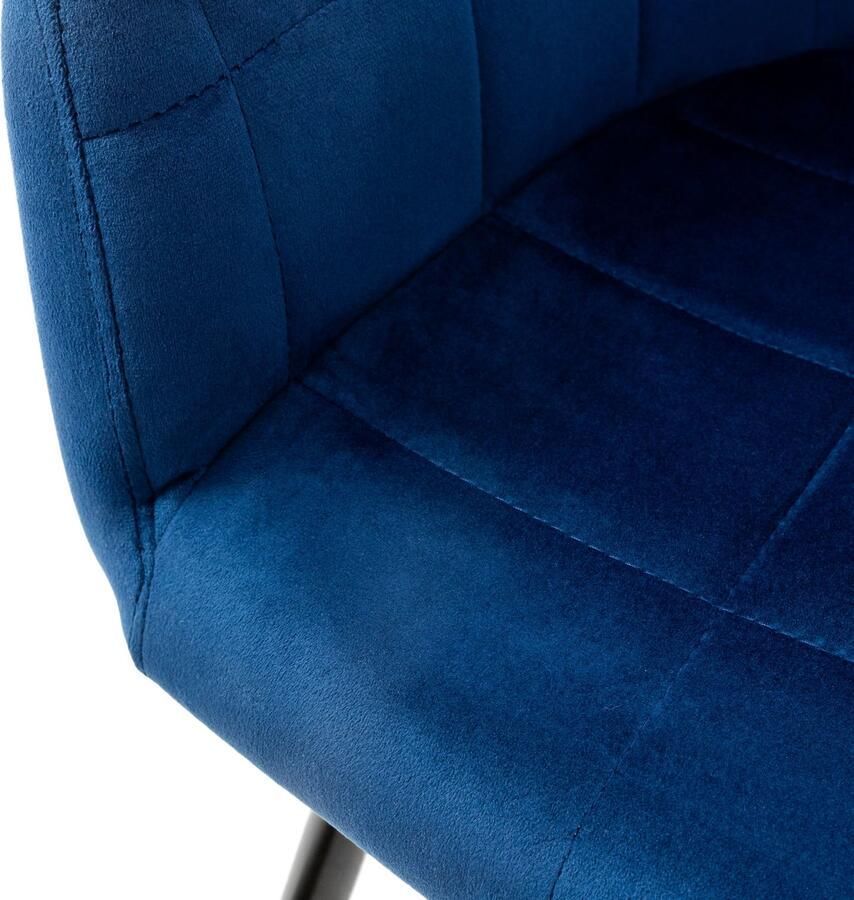 Ml-design Eetkamerstoel set van 8 vierkant gewatteerd met rugleuning en armleuningen Donkerblauw Keukenstoel met microvezel fluwelen bekleding