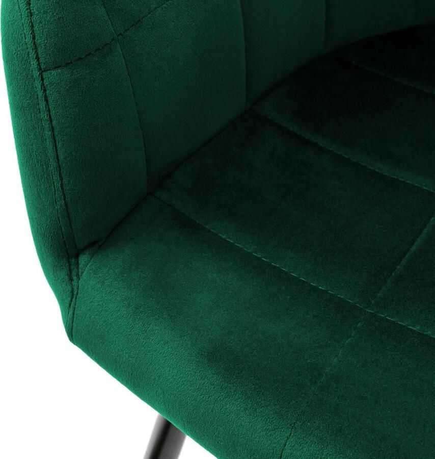 Ml-design Eetkamerstoel set van 8 vierkant gewatteerd met rugleuning en armleuningen donkergroen Keukenstoel met microvezel fluwelen bekleding