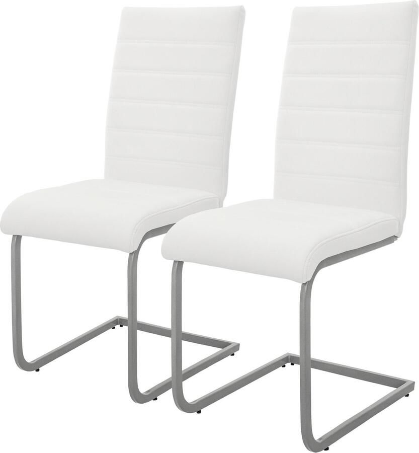 Ml-design Eetkamerstoel slede set van 2 met rugleuning wit kunstlederen bekleding - Foto 2