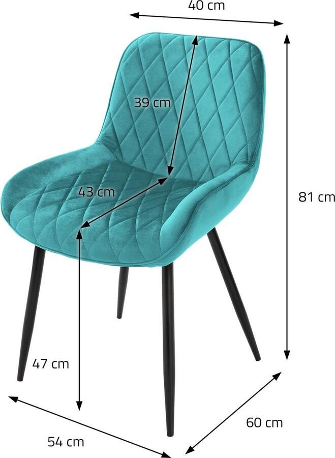 Ml-design Set van 4 Eetkamerstoelen Eetkamerstoel met Rugleuning en Armleuningen Turquoise Fluwelen Zitting Metalen Poten Keukenstoelen Woonkamerstoelen Stoel met Stoelbekleding Stoelen - Foto 9