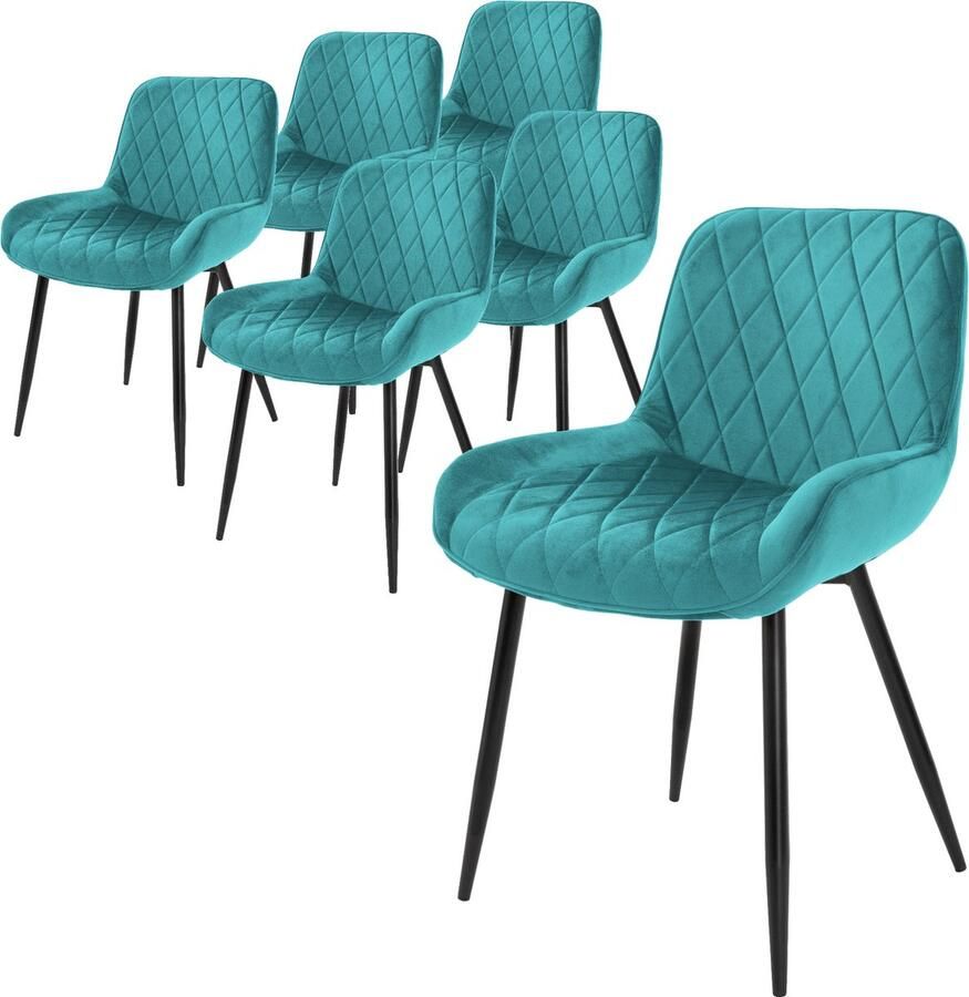 Ml-design Set van 6 Eetkamerstoelen Eetkamerstoel met Rugleuning en Armleuningen Turquoise Fluwelen Zitting Metalen Poten Keukenstoelen Woonkamerstoelen Woonkamerstoel Gestoffeerde Stoelen Stoel - Foto 2