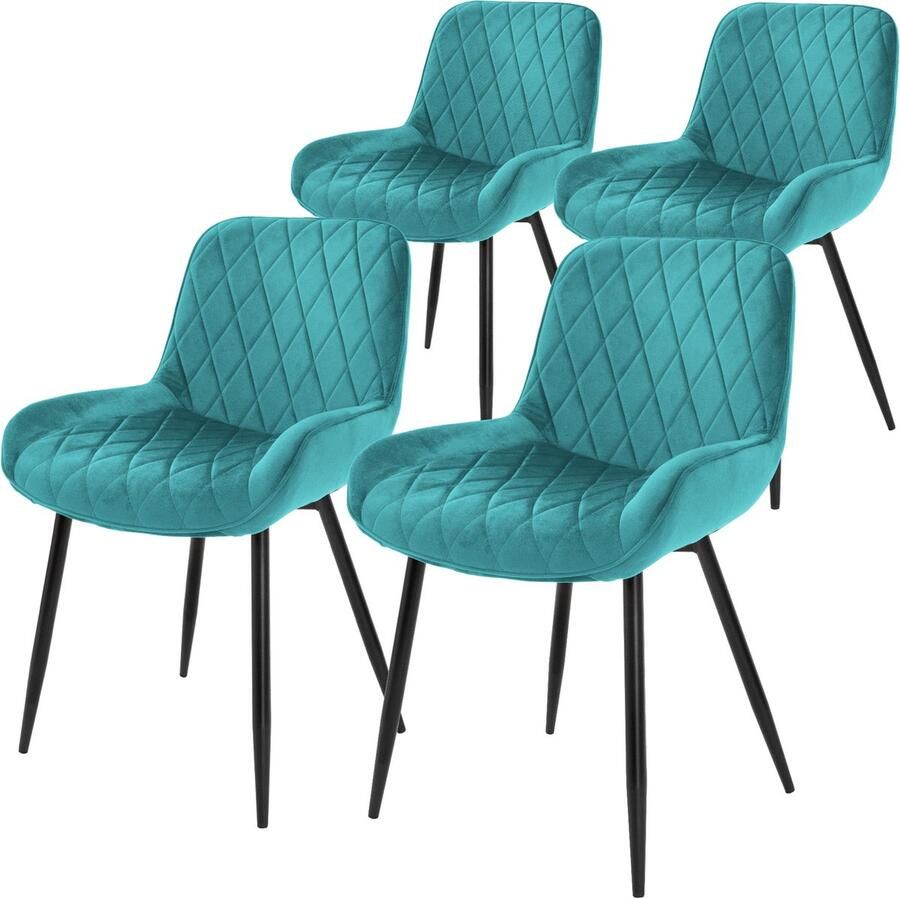 Ml-design Set van 4 Eetkamerstoelen Eetkamerstoel met Rugleuning en Armleuningen Turquoise Fluwelen Zitting Metalen Poten Keukenstoelen Woonkamerstoelen Stoel met Stoelbekleding Stoelen - Foto 5