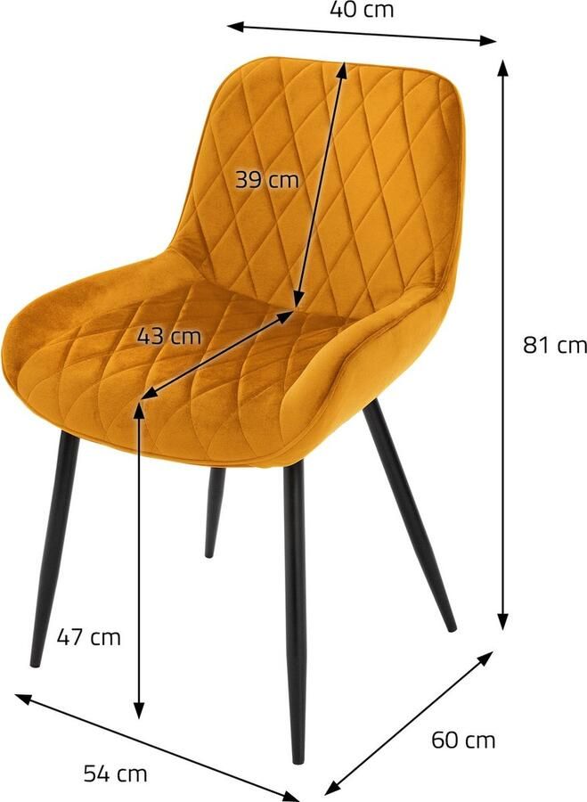 Ml-design Set van 8 Eetkamerstoelen Eetkamerstoel met Rugleuning en Armleuningen Oker Fluwelen Zitting Metalen Poten Keukenstoelen Woonkamerstoelen Stoel met Beklede Stoel