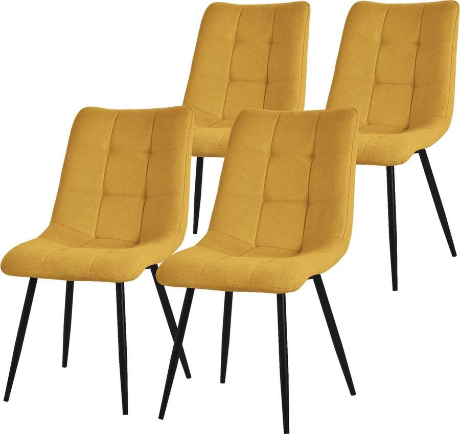 Ml-design Eetkamerstoelen set van 4 mosterdgeel Keukenstoel met polyester hoes en stalen poten
