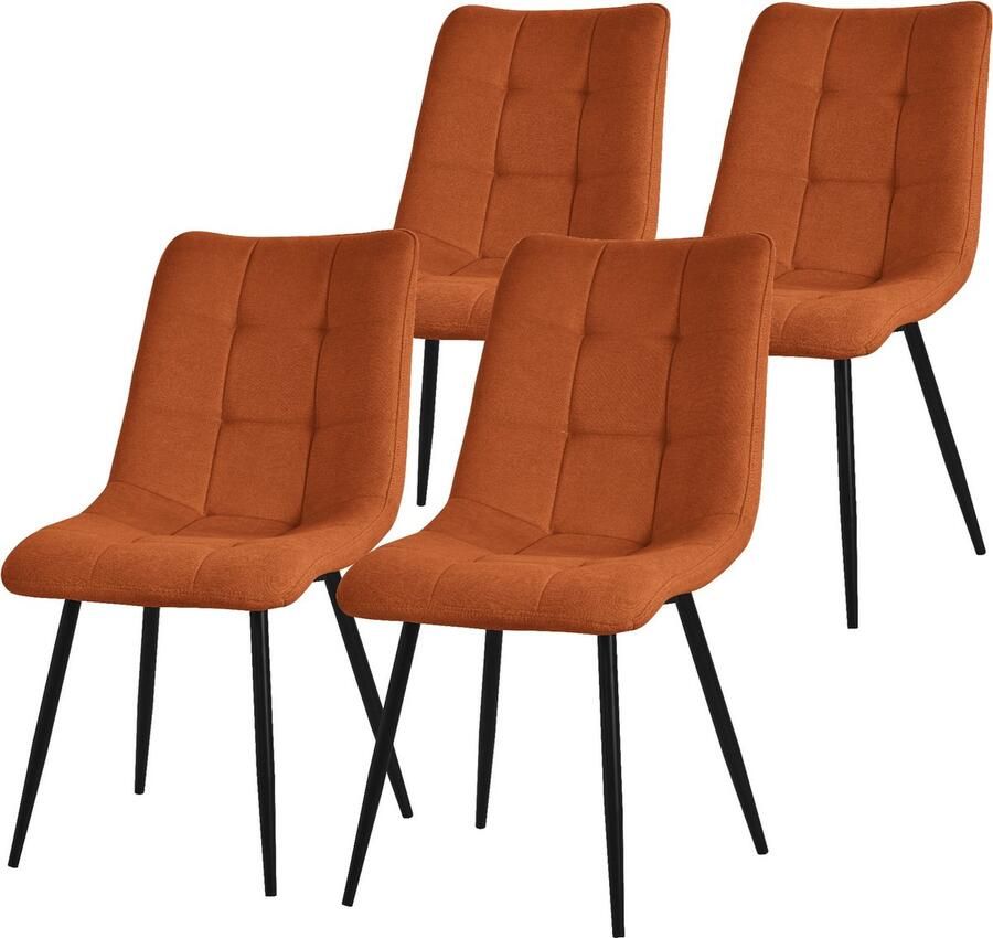 Ml-design Eetkamerstoelen set van 4 oranje keukenstoelen met polyester hoes en stalen poten