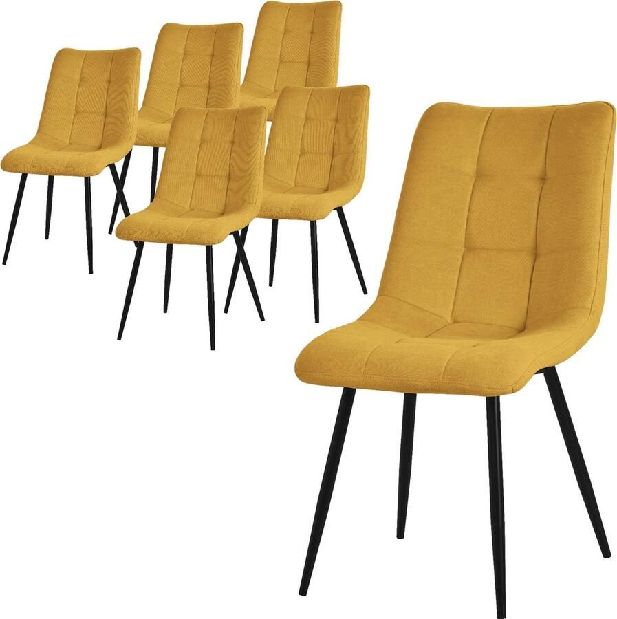 Ml-design Eetkamerstoelen set van 6 mosterdgeel Keukenstoel met polyester hoes en stalen poten