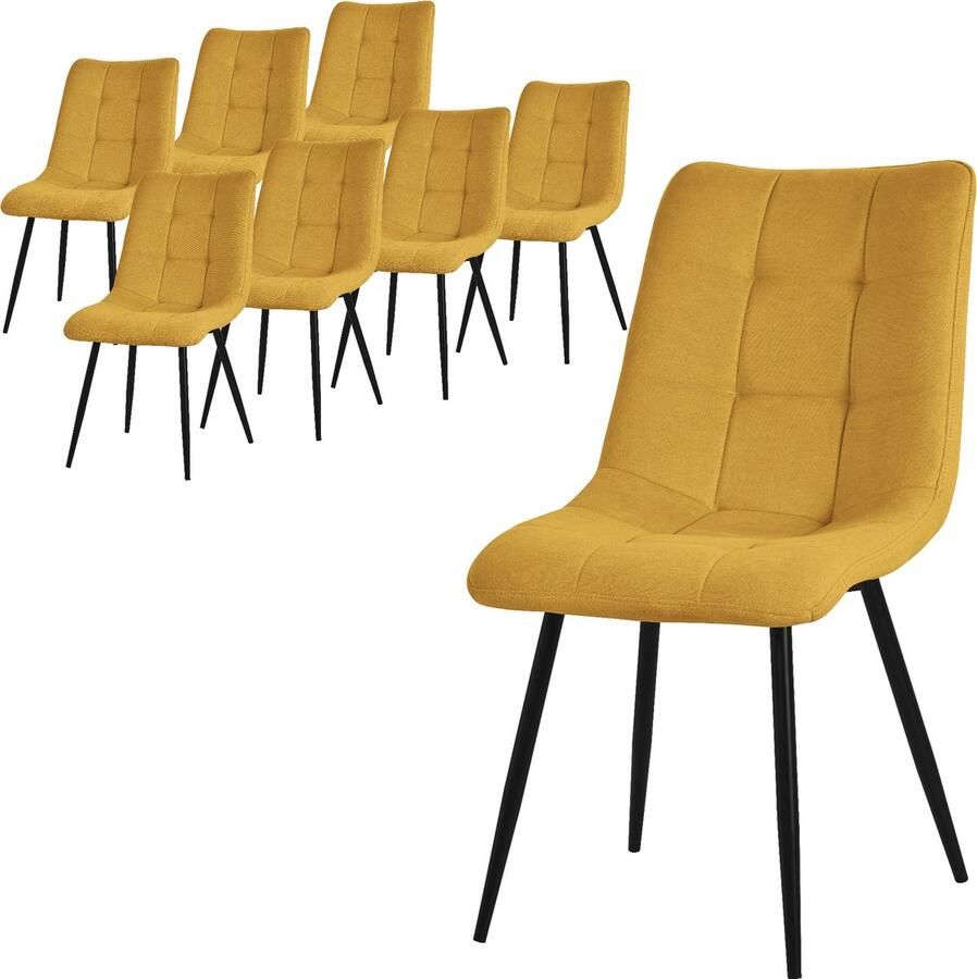 Ml-design Eetkamerstoelen set van 8 mosterdgeel Keukenstoel met polyester hoes en stalen poten