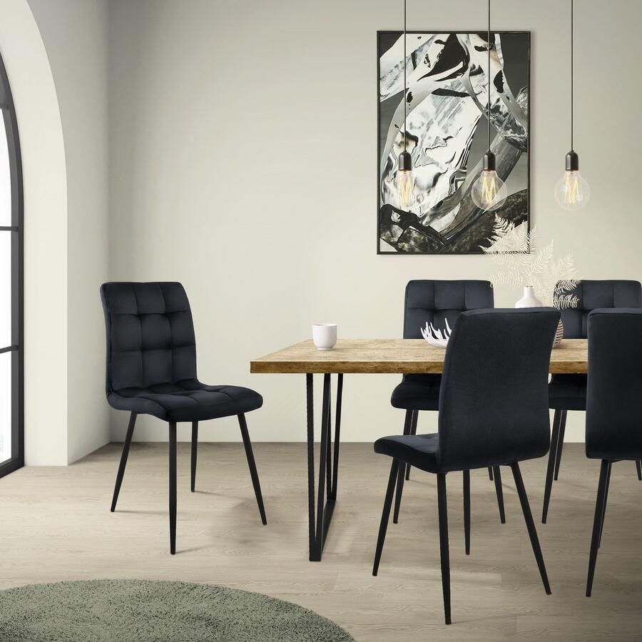 Ml-design eetkamerstoelen set van 8 zwart keukenstoel met fluwelen bekleding woonkamerstoel met rugleuning gestoffeerde stoel met metalen poten ergonomische stoel voor eettafel eetkamerstoel keukenstoelen - Foto 2