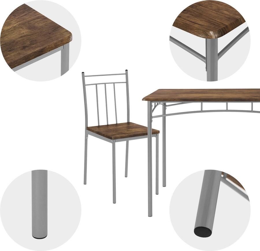 Ml-design Eetset voor 4 personen 5-delig met eettafel en 4 stoelen bruin hout - Foto 2