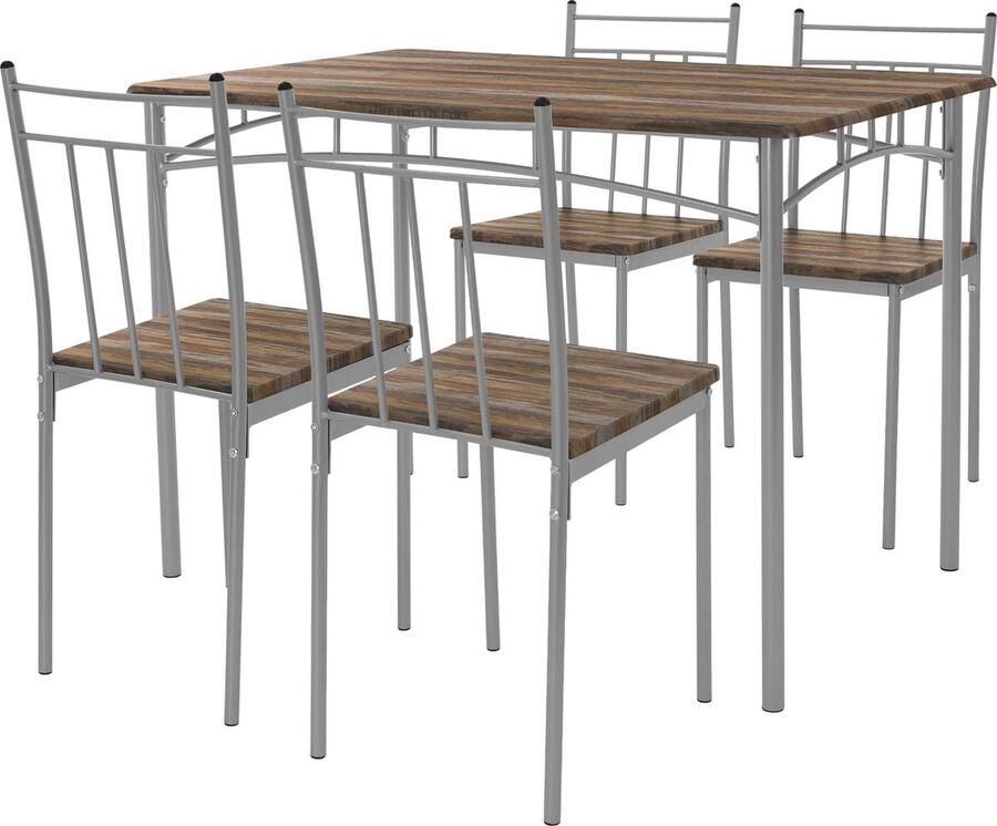 Ml-design Eetset voor 4 personen 5-delig met eettafel en 4 stoelen bruin hout - Foto 2