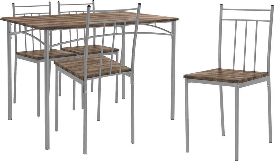 Ml-design Eetset voor 4 personen 5-delig met eettafel en 4 stoelen bruin hout