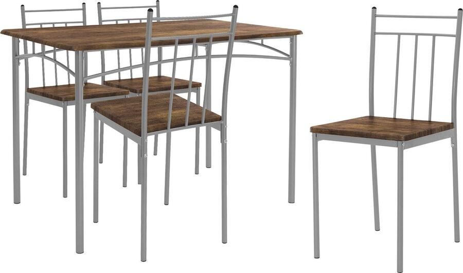 Ml-design Eetset voor 4 personen 5-delig met eettafel en 4 stoelen bruin hout
