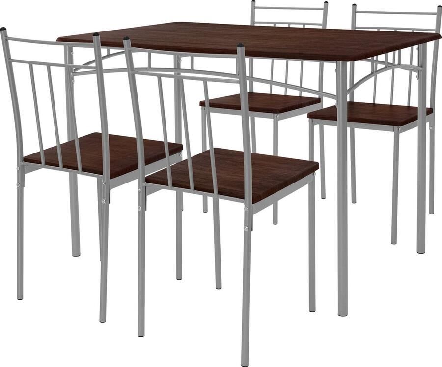 Ml-design Eetset voor 4 personen 5-delig met eettafel en 4 stoelen donkerbruin hout - Foto 2