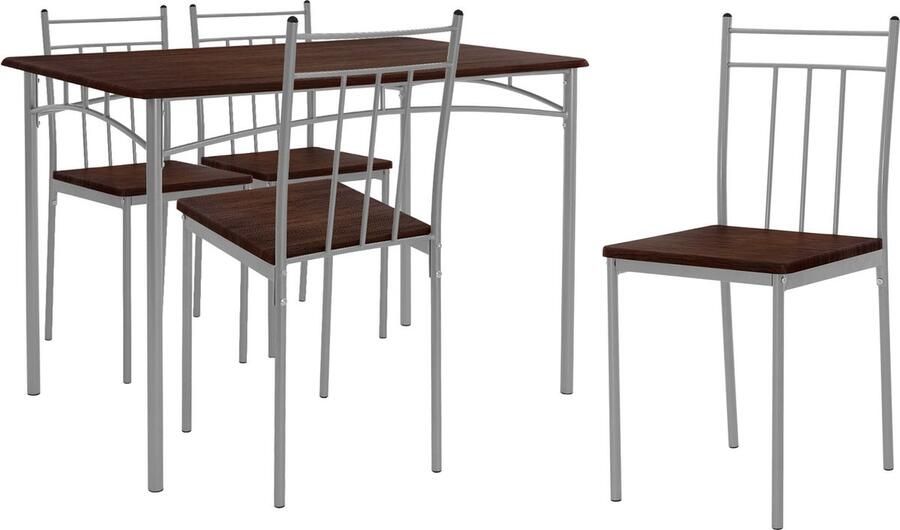Ml-design Eetset voor 4 personen 5-delig met eettafel en 4 stoelen donkerbruin hout