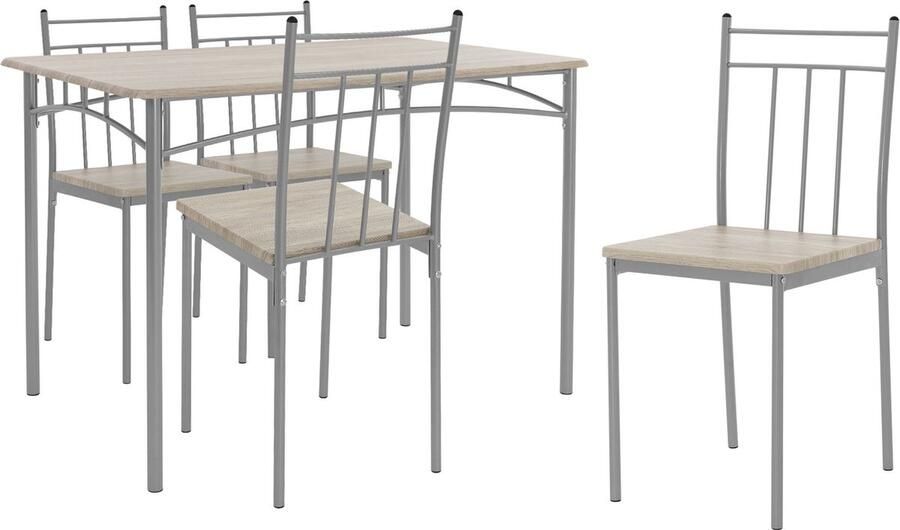 Ml-design Eetset voor 4 personen 5-delig met eettafel en 4 stoelen licht eikenhout