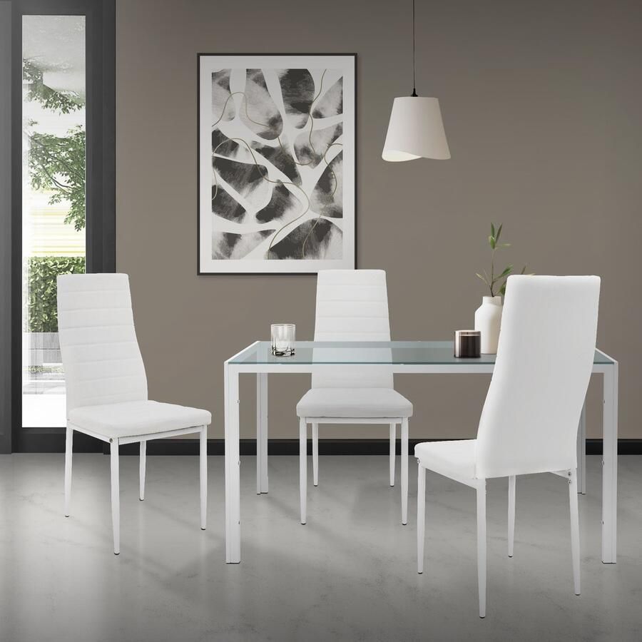 Ml-design eettafel 120x70x75 cm wit eetkamertafel voor 4-6 personen metalen frame gehard glazen tafelblad woonkamertafel keukentafel moderne rechthoekige tafel voor keuken en woonkamer - Foto 2
