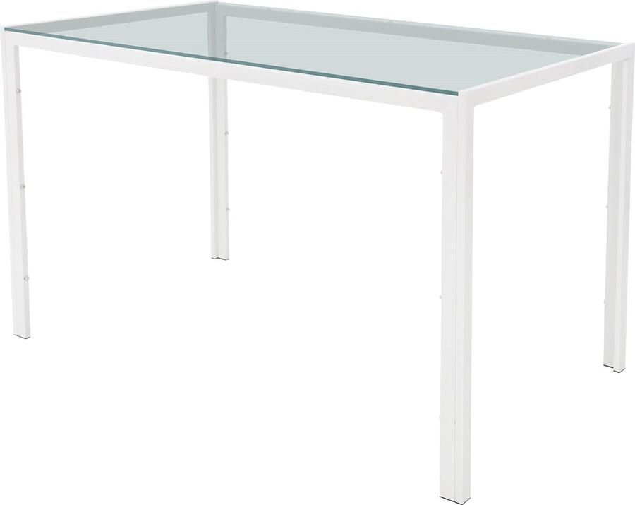 Ml-design eettafel 120x70x75 cm wit eetkamertafel voor 4-6 personen metalen frame gehard glazen tafelblad woonkamertafel keukentafel moderne rechthoekige tafel voor keuken en woonkamer