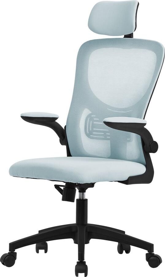 Ml-design Ergonomische bureaustoel blauw netweefsel met verstelbare hoofdsteun en wielen