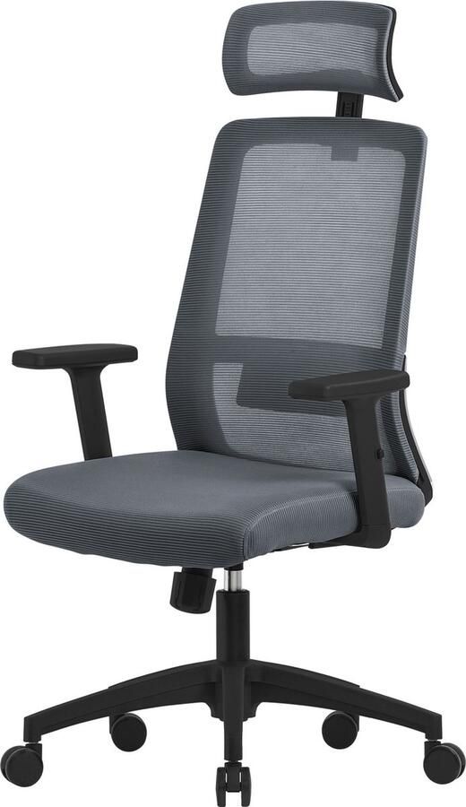 Ml-design Ergonomische bureaustoel grijs netweefsel met verstelbare armleuningen en hoofdsteun