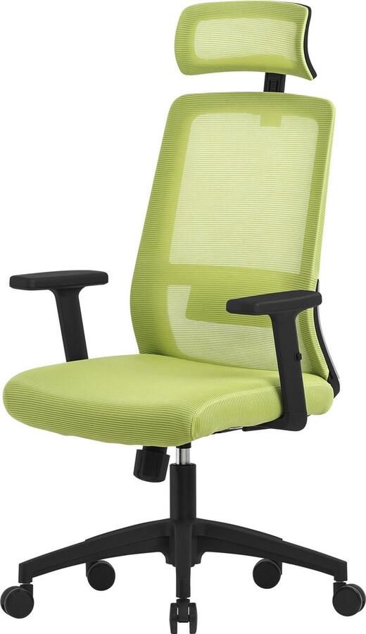 Ml-design Ergonomische bureaustoel groene netstof met verstelbare armleuningen en hoofdsteun ML ontwerp