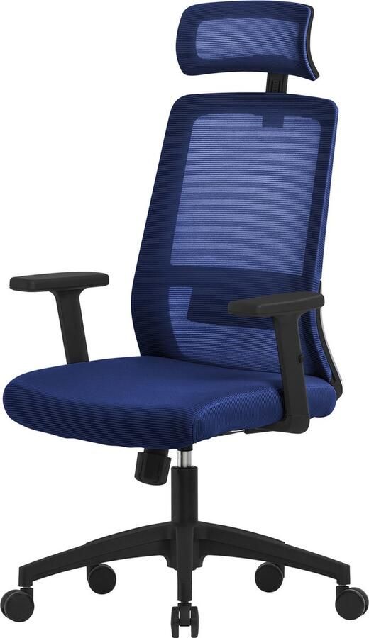 Ml-design Ergonomische bureaustoel in marineblauwe netstof met verstelbare armleuningen en hoofdsteun