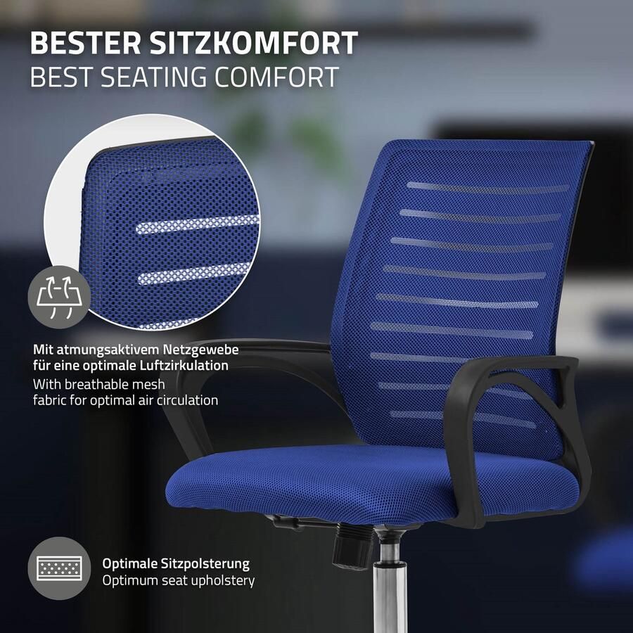 Ml-design Ergonomische bureaustoel met armleuningen Mesh stof blauw met wielen - Foto 2