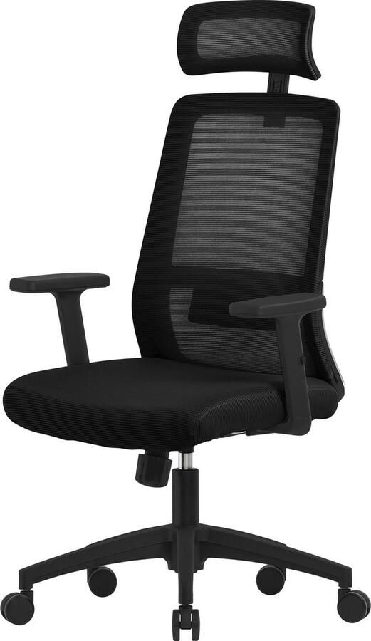 Ml-design Ergonomische bureaustoel zwart netweefsel met verstelbare armleuningen en hoofdsteun ML ontwerp