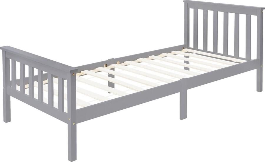 Ml-design Houten bedframe 90x200 cm lichtgrijs gemaakt van grenenhout met lattenbodem hoofdbord en voeteneind - Foto 3