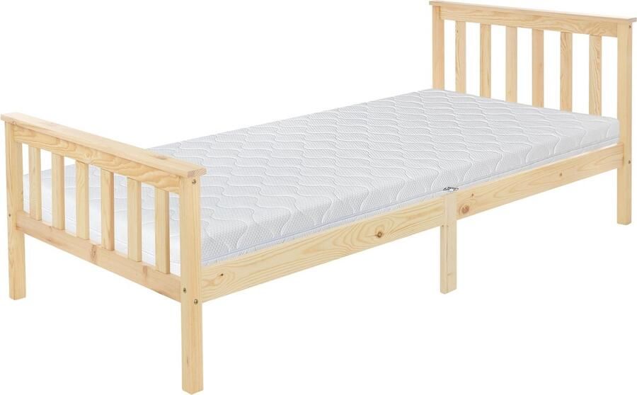 Ml-design Houten bedframe 90x200 cm van grenenhout incl. matras H-10cm met lattenbodem en hoofd- en voeteneind - Foto 3
