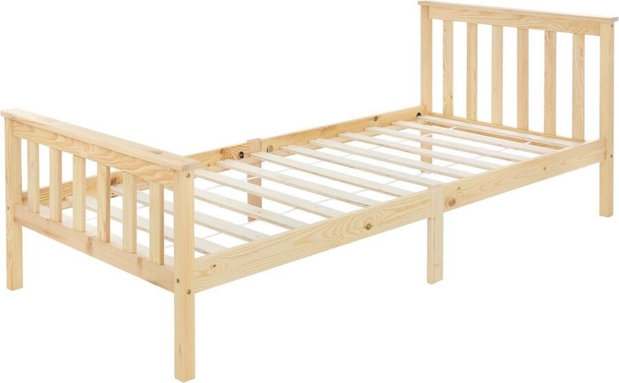 Ml-design Houten bedframe 90x200 cm van grenenhout met lattenbodem hoofdbord en voeteneind - Foto 4