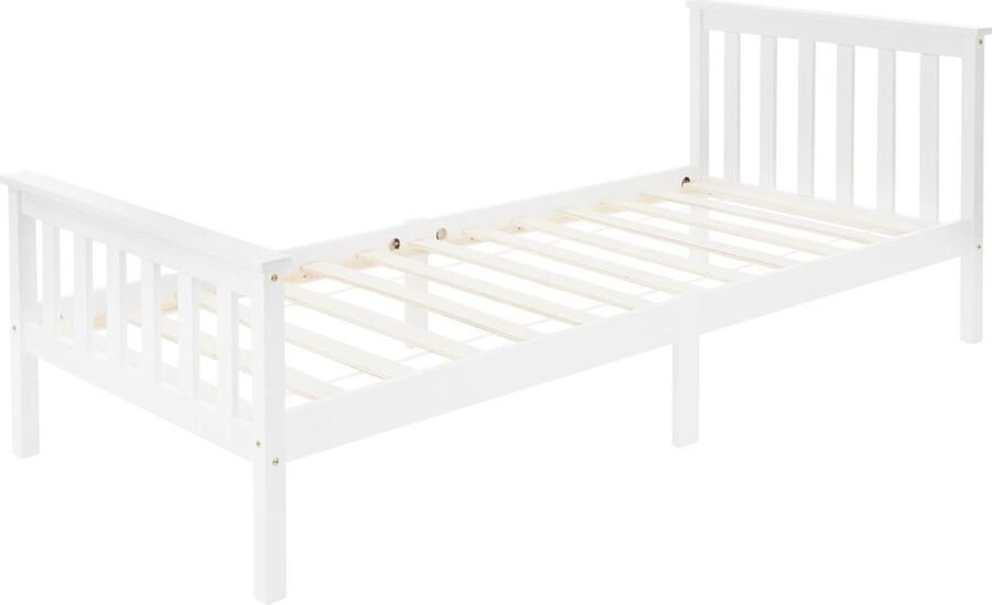 Ml-design Bedframe houten bed 90x200 cm wit gemaakt van grenenhout incl. matras H-16cm met lattenbodem en hoofd- en voeteneind - Foto 4