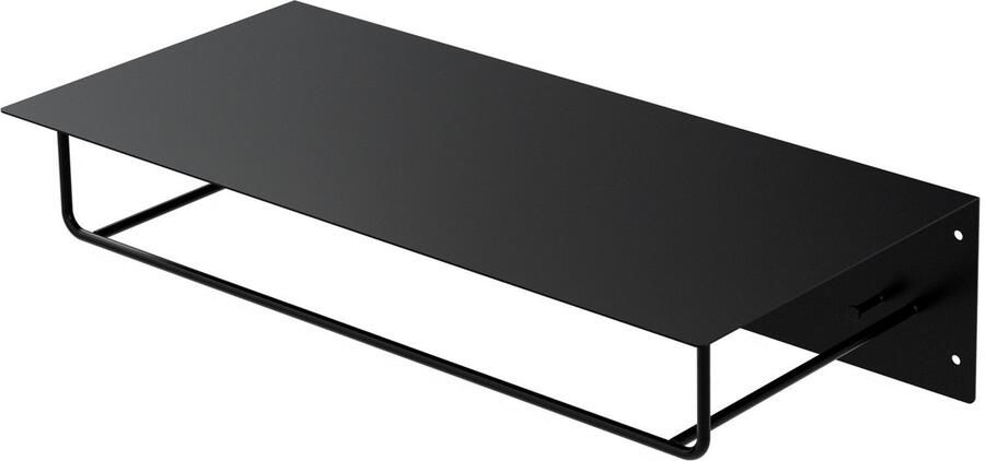 Ml-design Wandkapstok met hakenstang en kledingstang en hoedenplank 60x30x15 cm zwart metaal