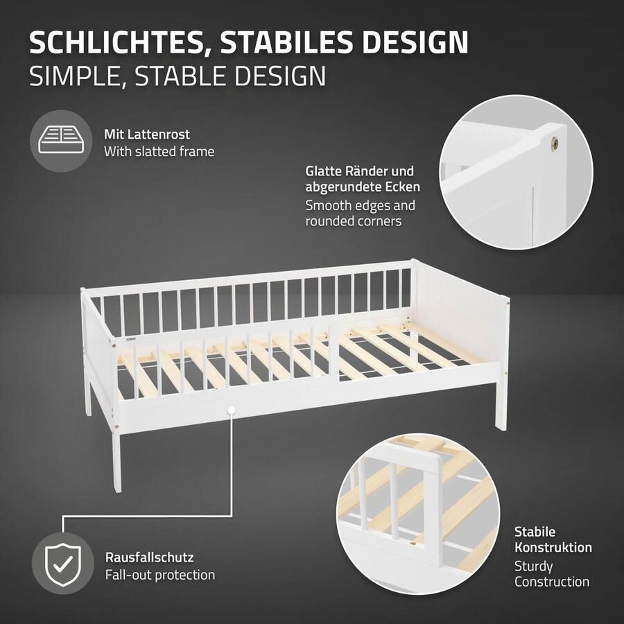 Ml-design Kinderbed 80x160 cm met matras lattenbodem en veiligheidskanten in wit