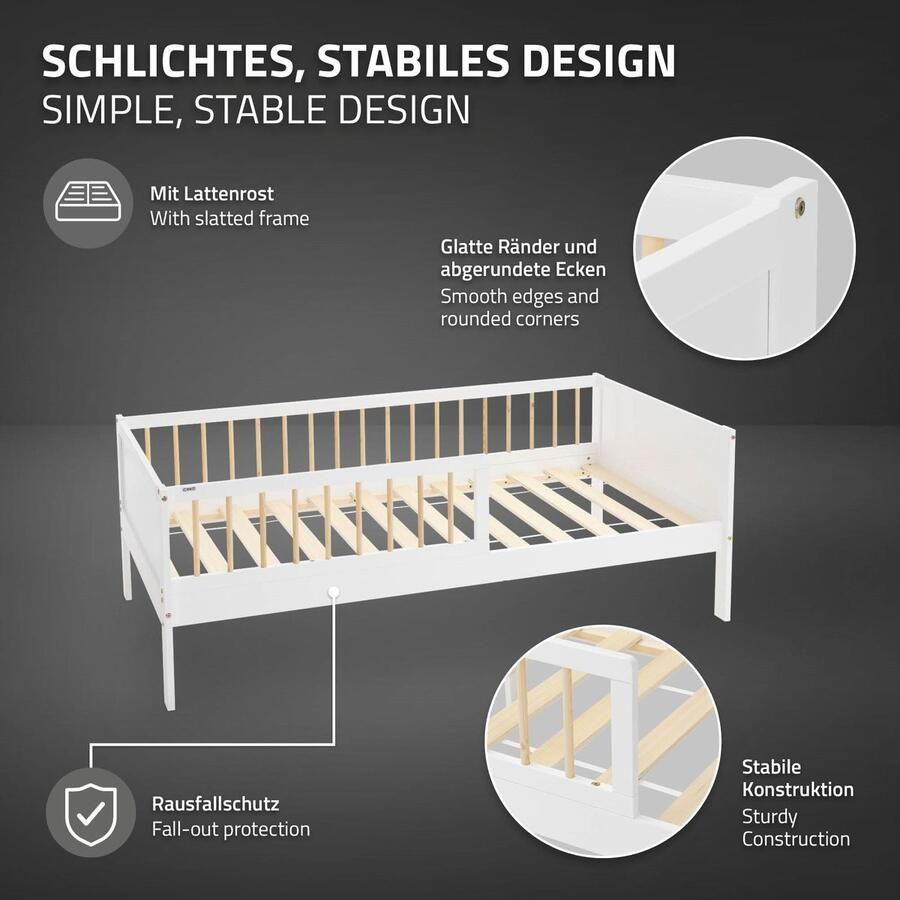 Ml-design Kinderbed 80x160 cm met matras lattenbodem en veiligheidskanten in wit naturel