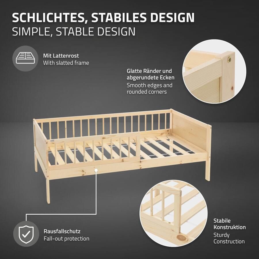 Ml-design Kinderbed 80x160 cm met matras lattenbodem en uitvalbescherming in natuurlijk