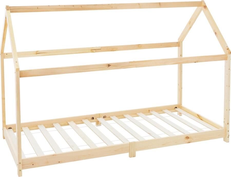Ml-design Kinderbed huisbed 90x200 cm van grenenhout incl. matras H-10cm houten bed met dak en lattenbodem - Foto 4