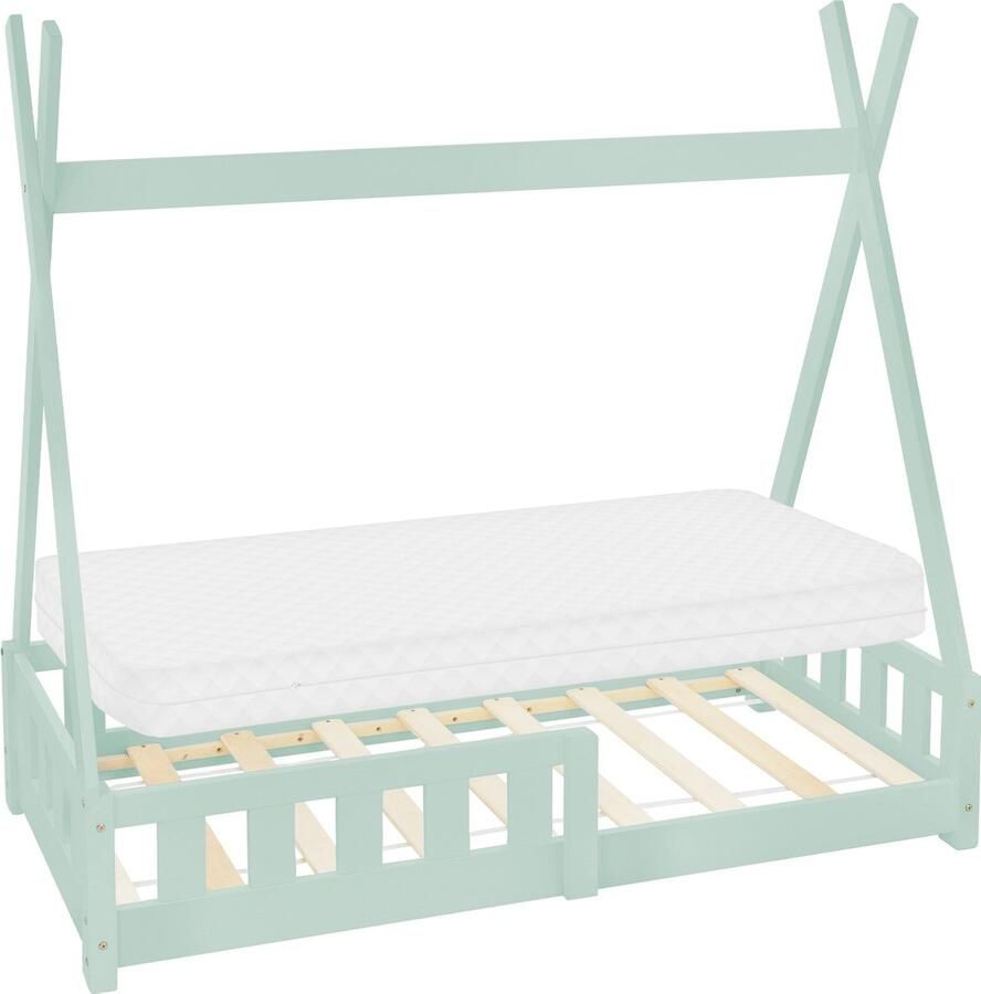Ml-design Kinderbed Tipi 70x140 cm mint van grenenhout incl. matras H-10cm uitvalbescherming en lattenbodem - Foto 2