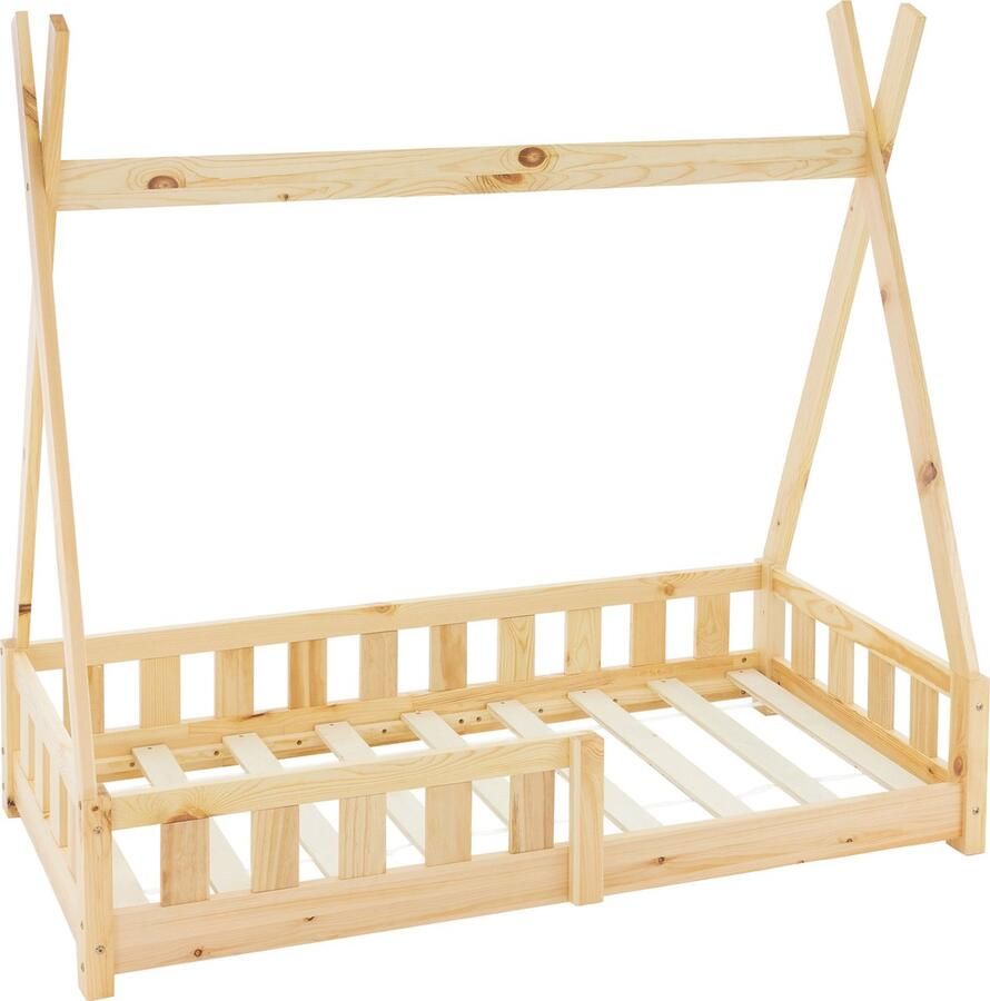 Ml-design kinderbed tipi met uitvalbeveiliging en lattenbodem 70x140 cm huisbed naturel indianenbed van massief grenen hout kinderhuis jeugdbed houten bed huis speelbed kinderbed tent 70x140 cm naturel van grenen hout - Foto 5