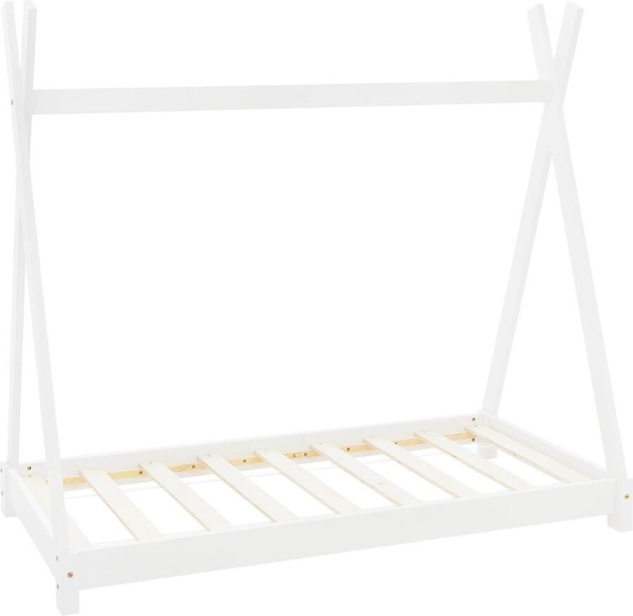 Ml-design Kinderbed Tipi 70x140 cm wit gemaakt van dennenhout incl. matras H-10cm houten bed met lattenbodem - Foto 2