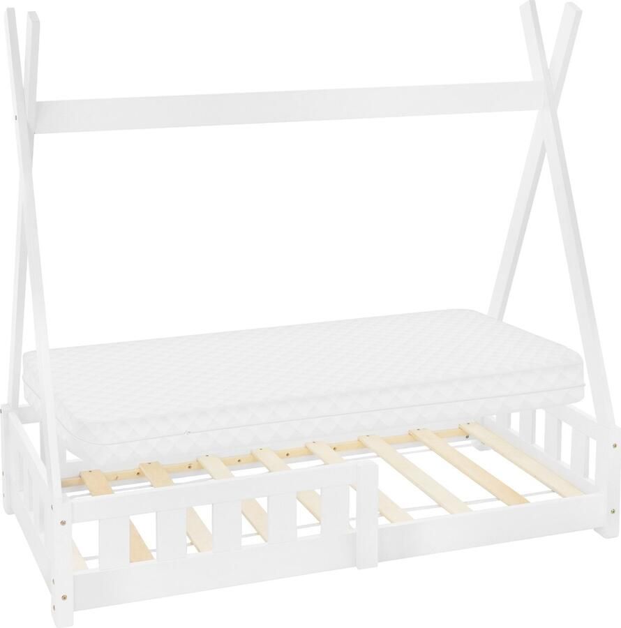 Ml-design Kinderbed Tipi 70x140 cm wit gemaakt van dennenhout incl. matras H-10cm uitvalbescherming en lattenbodem - Foto 4