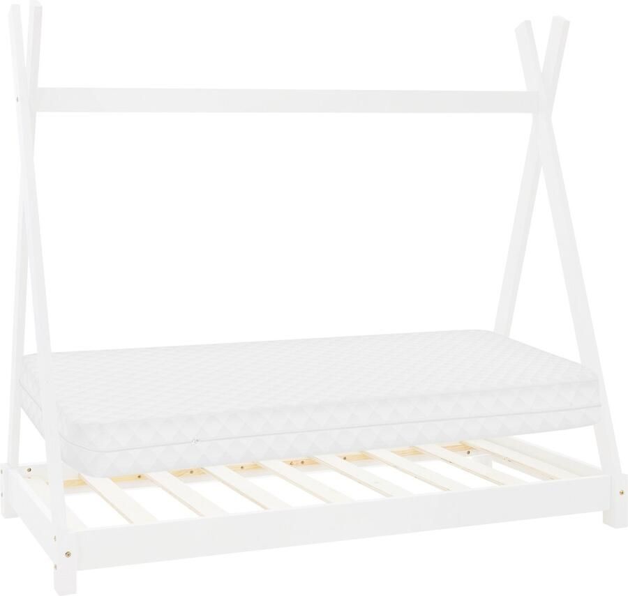 Ml-design Kinderbed Tipi 80x160 cm wit gemaakt van dennenhout incl. matras H-10cm houten bed met lattenbodem - Foto 4
