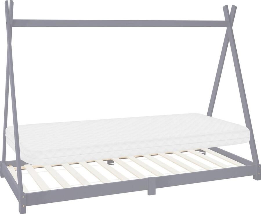 Ml-design Kinderbed Tipi 90x200 cm lichtgrijs gemaakt van grenenhout incl. matras H-10cm houten bed met lattenbodem - Foto 3