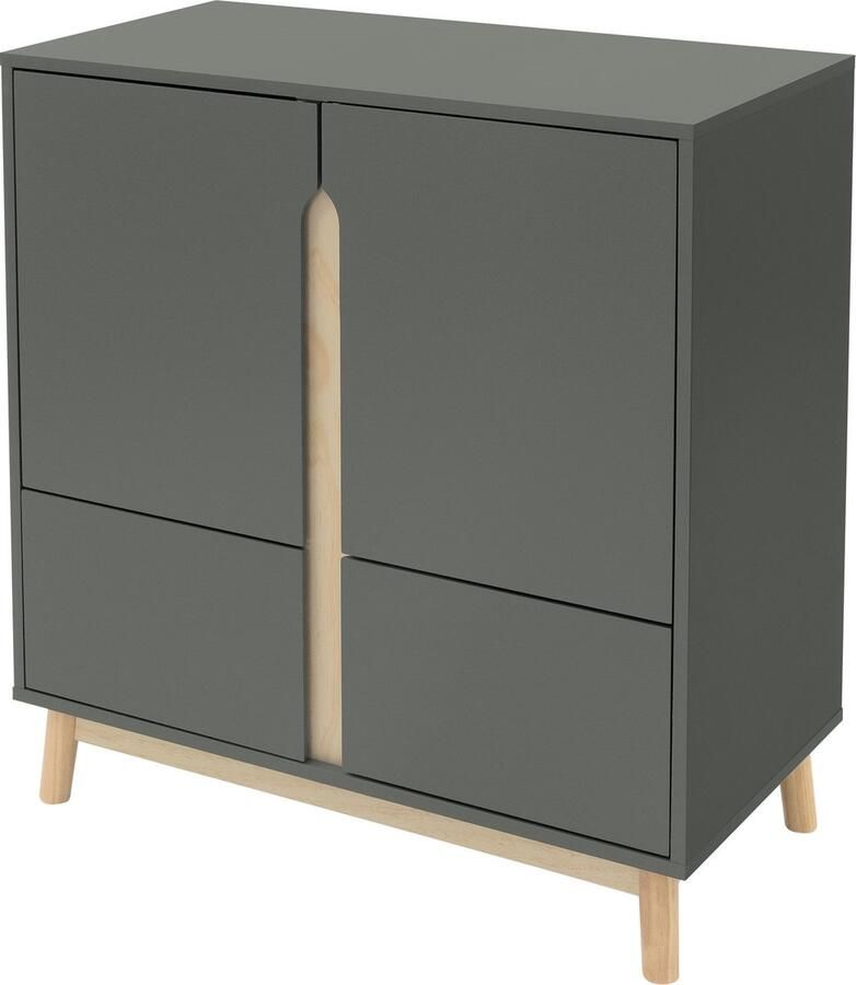 Ml-design Ladekast mat groen met grenen pootjes 4 vakken 80x86x40 cm Dressoir
