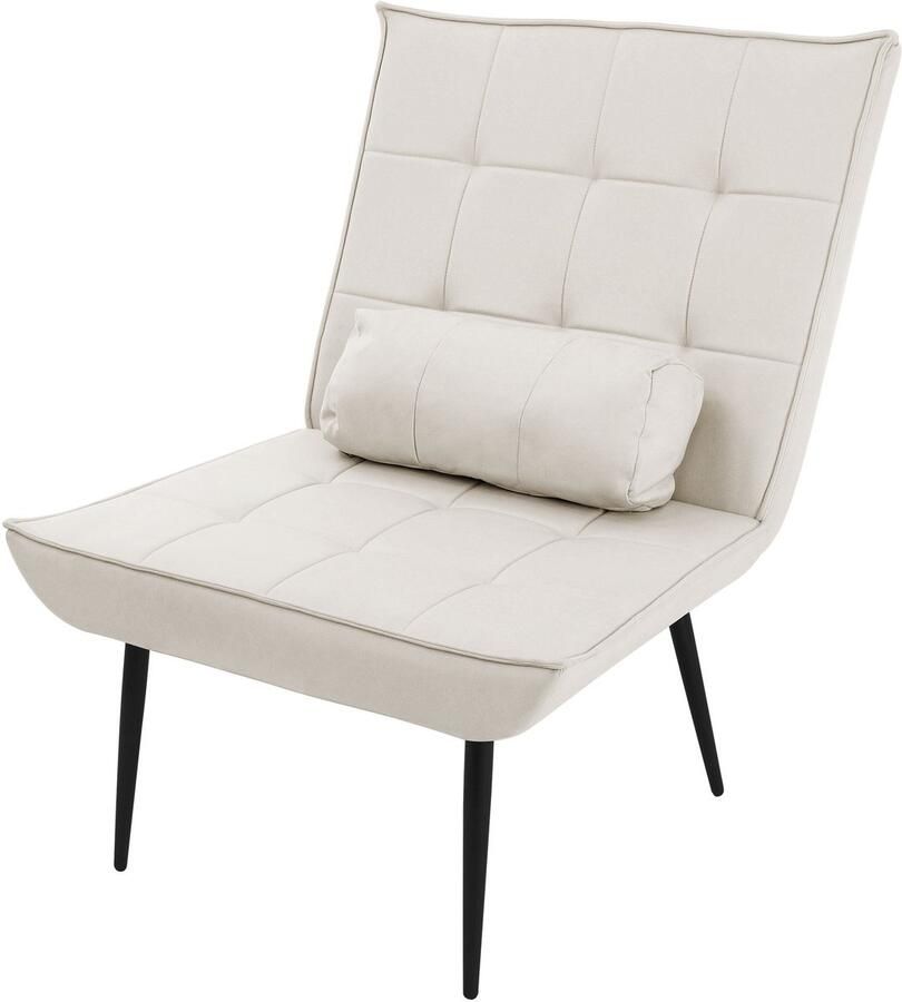 Ml-design Fauteuil Mid Eeuw Modern Crème Gestoffeerde fauteuil met lendenkussen Relax fauteuil - Foto 2