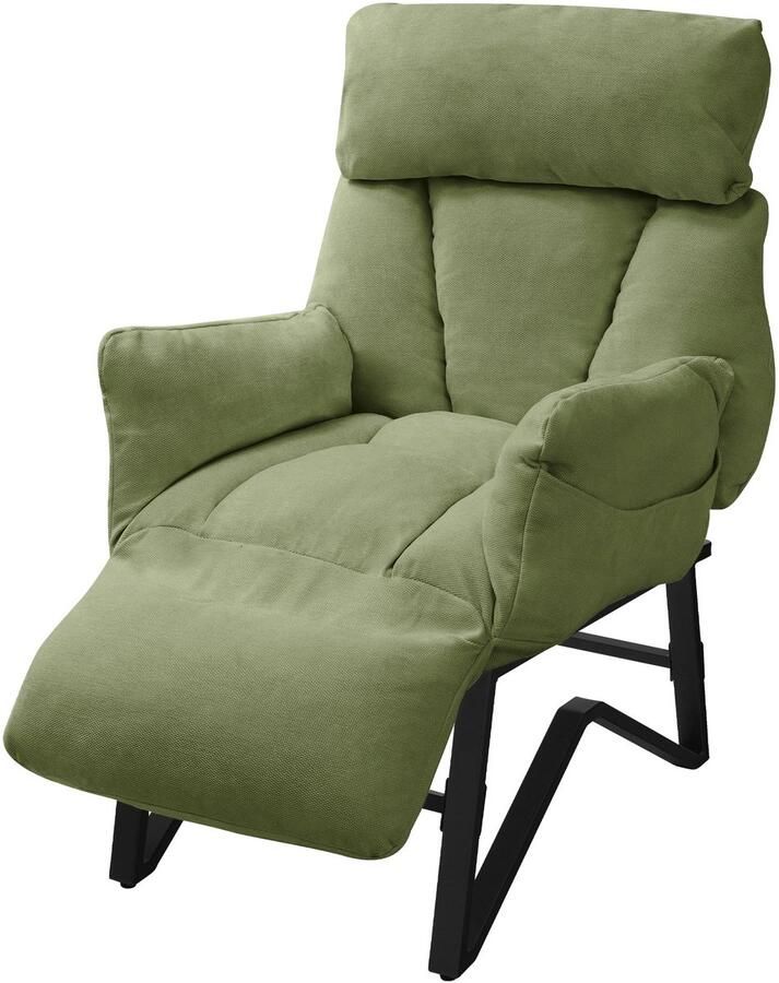 Ml-design Loungestoel met armleuningen groen Relax fauteuil met linnen hoes