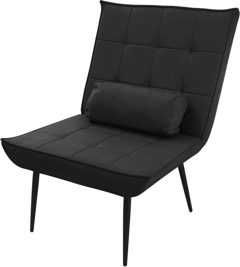 Ml-design Fauteuil Mid Century Modern Zwart Gestoffeerde fauteuil met lendenkussen Relaxfauteuil - Foto 2