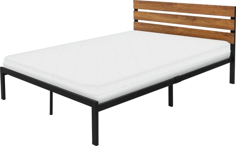 Ml-design Metalen bed 160x200 cm zwart bruin met lattenbodem en matras met houten hoofdbord & voeteneind - Foto 2